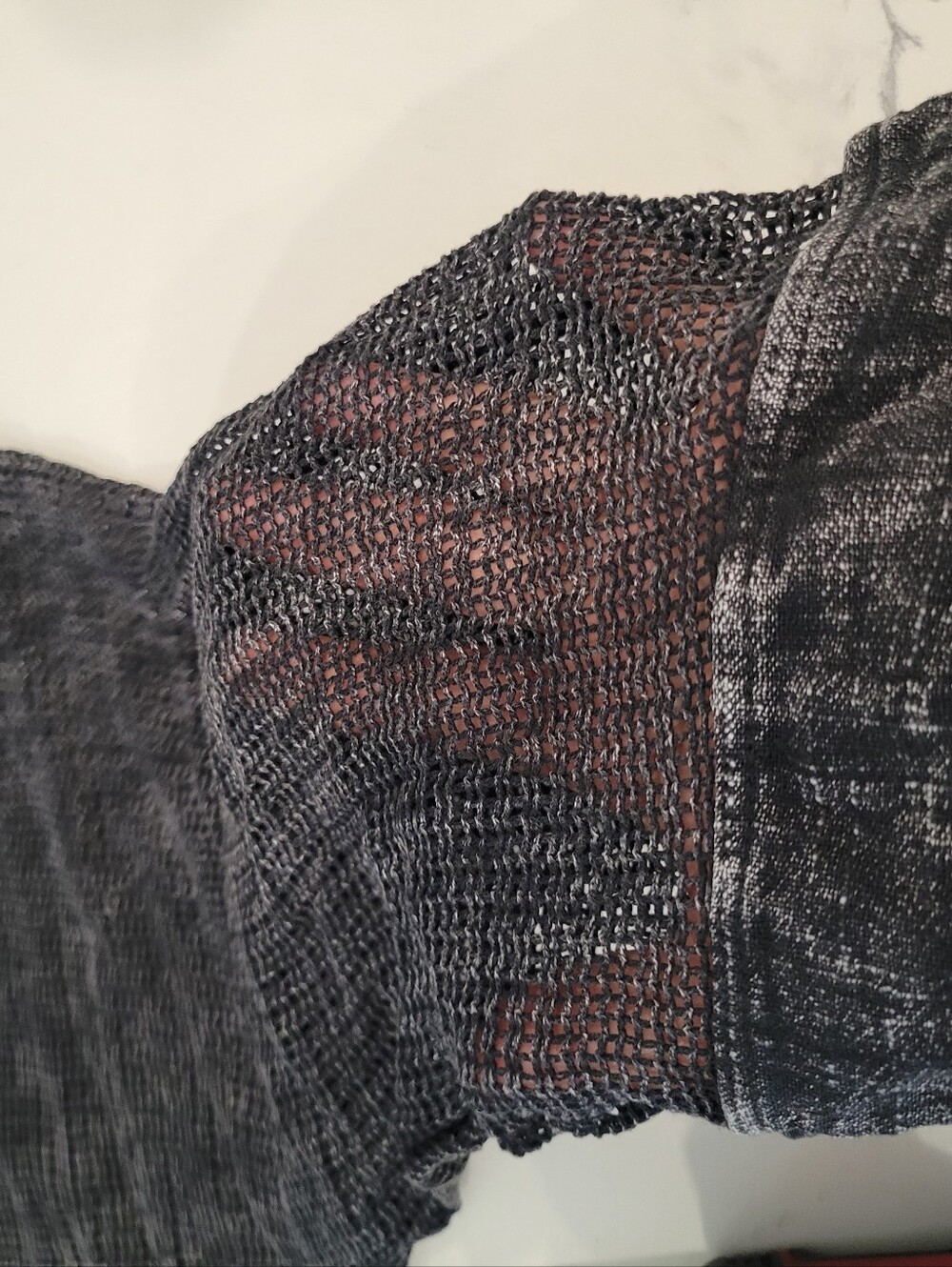 Jess & Jane Mineral Wash Charcoal Cotton Mesh Button Front Lagenlook Cardigan - Picture 8 of 8